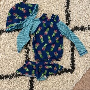 Tropical Pineapple Kids Rashguard Set - Blue